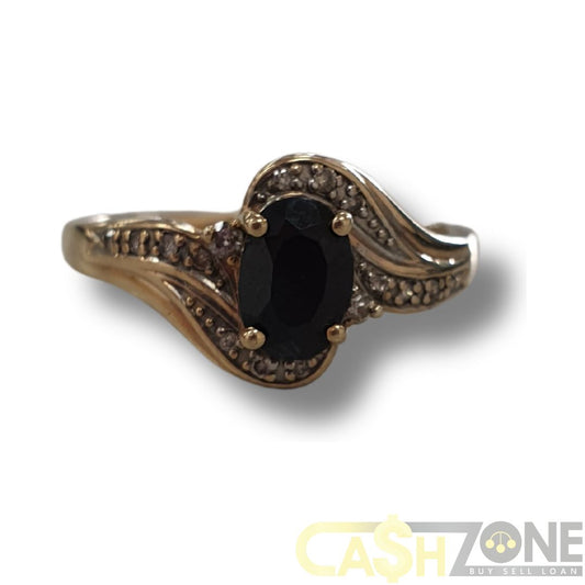 Ladies 9ct Yellow Gold Dark Blue Stone Ring