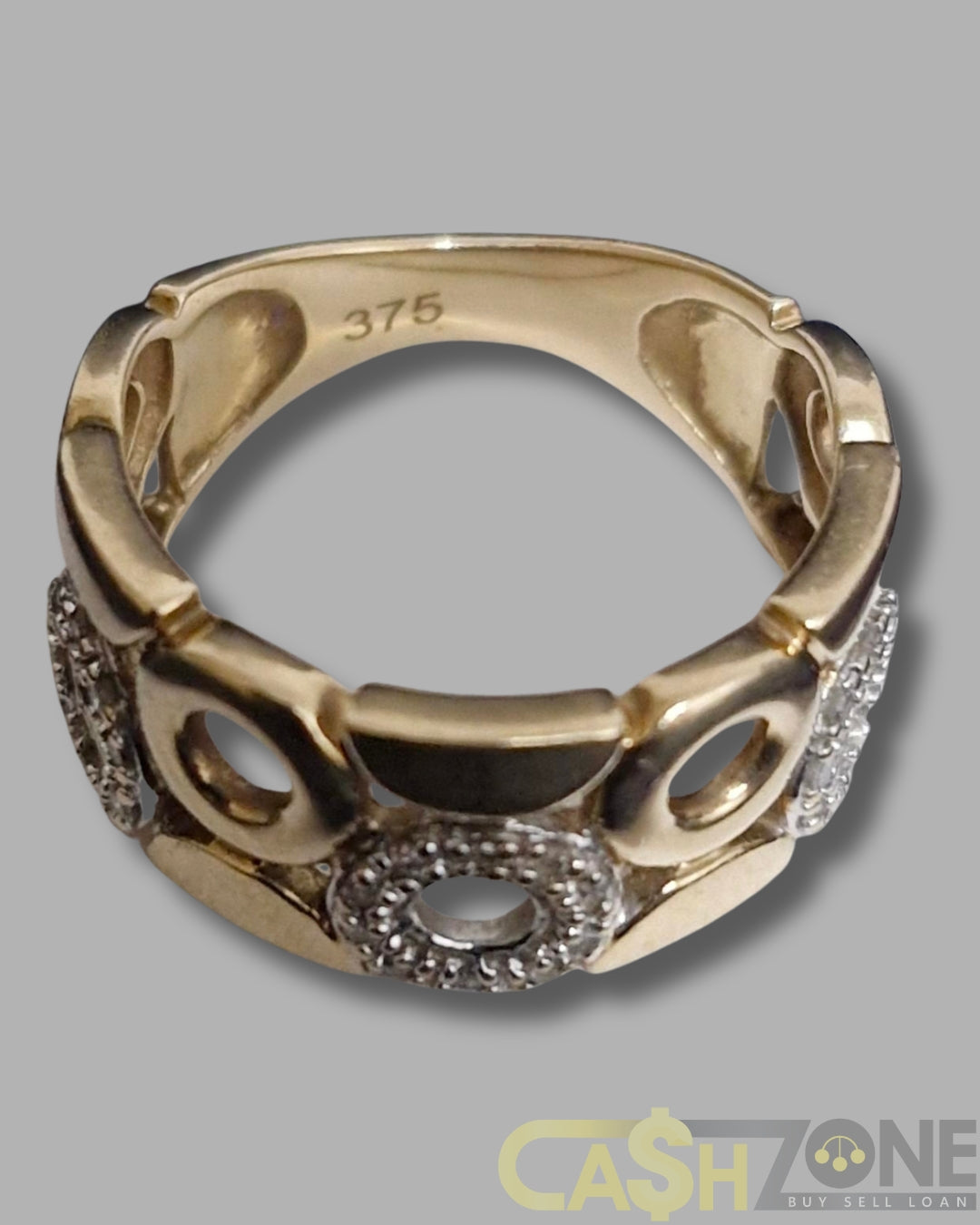 Ladies 9ct Yellow Gold Clear Stones Circle Pattern Ring