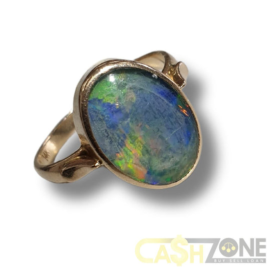 Ladies 14ct Yellow Gold Blue Opal Ring