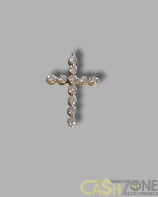 14CT Yellow Gold Cross Pendant with Clear Stones