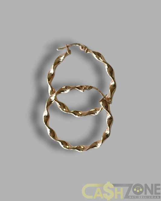 Ladies 9ct Yellow Gold Twist Hoop Earrings