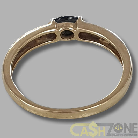 Ladies 9ct Yellow Gold Black & Clear Stone Ring