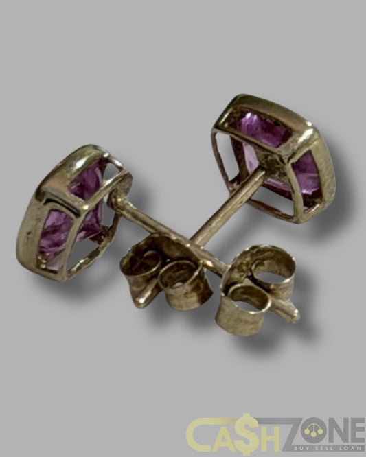 Ladies 9ct Yellow Gold Purple Stone Earrings