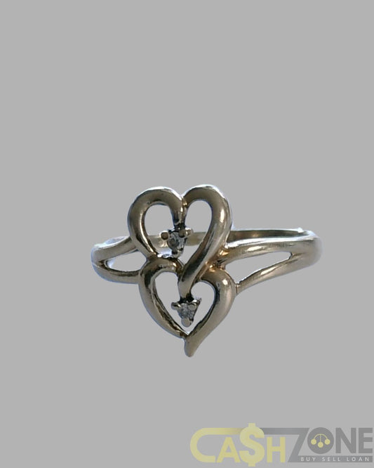 Ladies 9ct Yellow Gold Ring With Double Heart