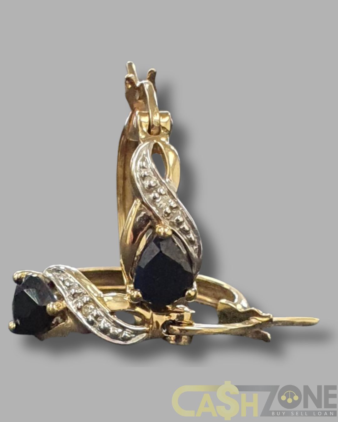 Ladies 9ct Yellow Gold Black Stone Earrings