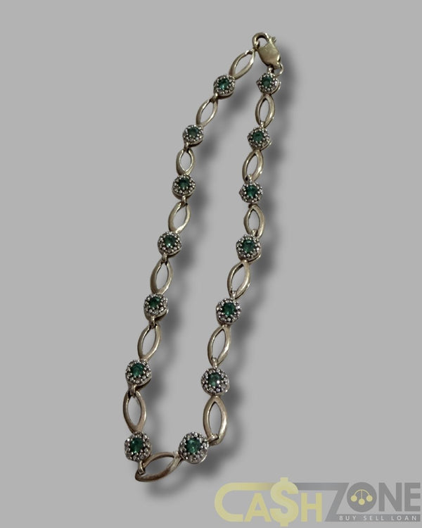 Ladies 10ct Yellow Gold Green Stone Bracelet