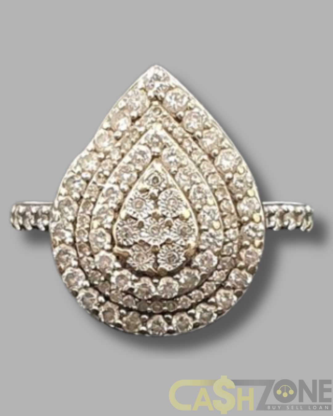 Ladies 9ct Yellow Gold Tear Drop Ring With Clear Stones