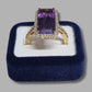 Ladies 9ct Yellow Gold Purple & Clear Stone Cocktail Ring