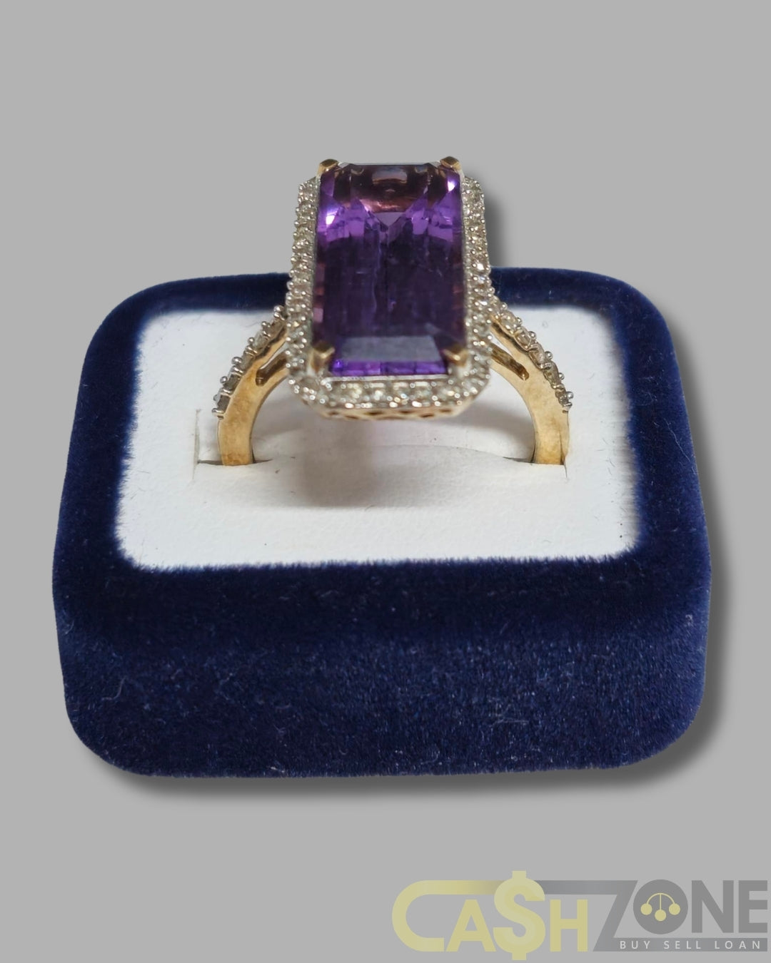 Ladies 9ct Yellow Gold Purple & Clear Stone Cocktail Ring