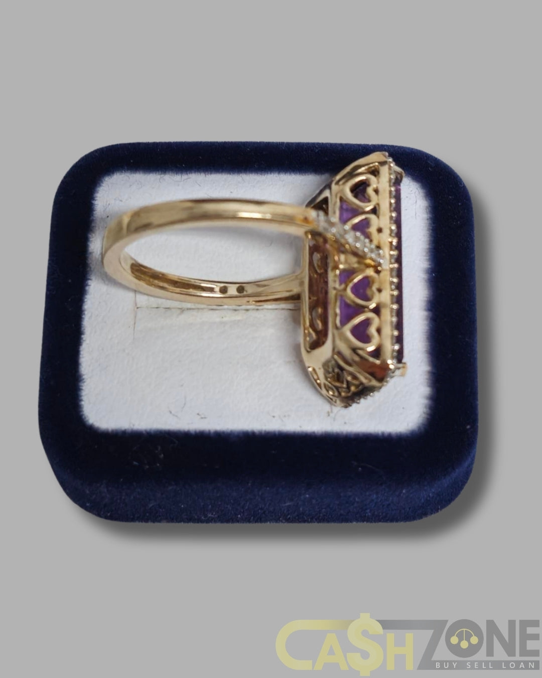 Ladies 9ct Yellow Gold Purple & Clear Stone Cocktail Ring
