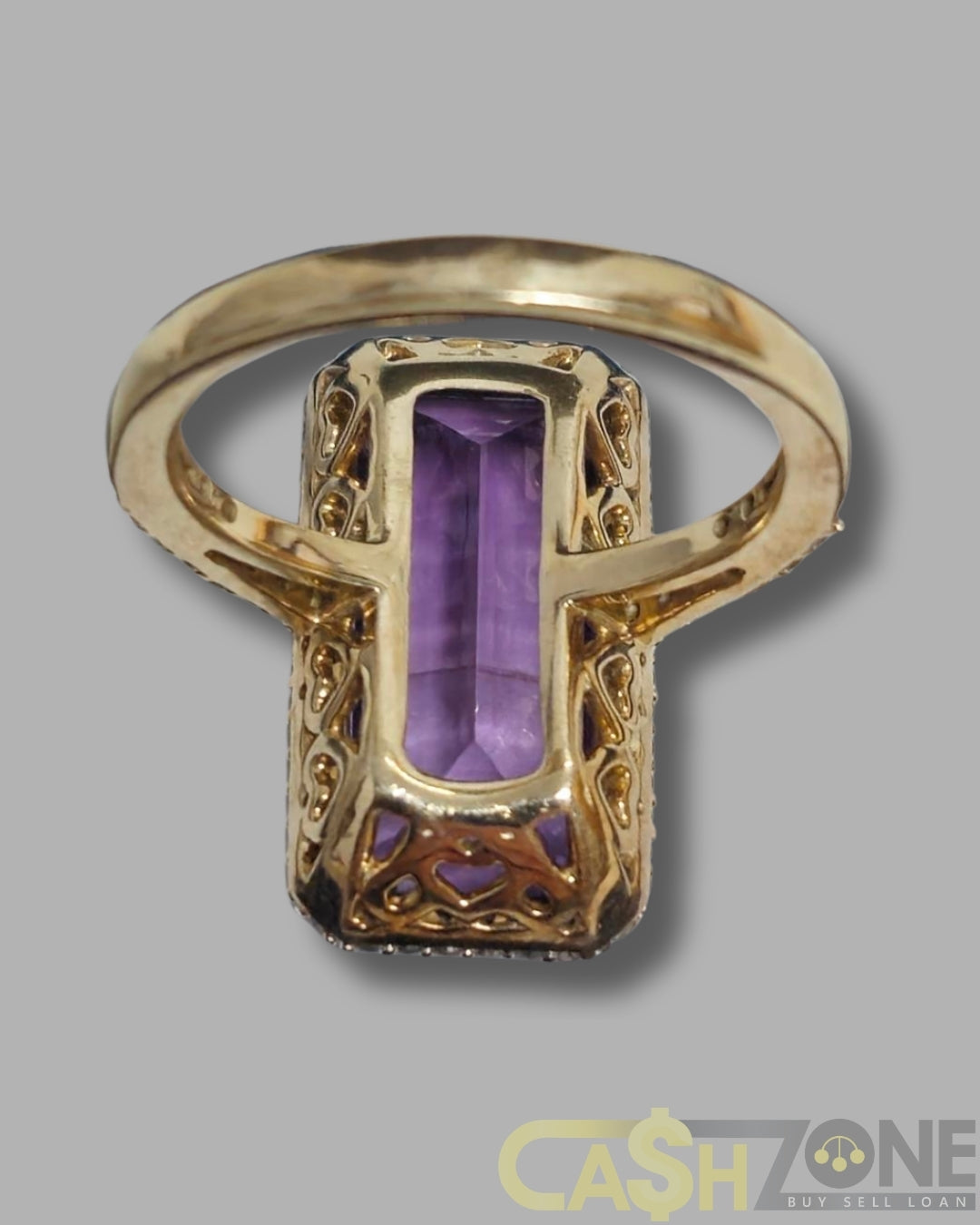 Ladies 9ct Yellow Gold Purple & Clear Stone Cocktail Ring