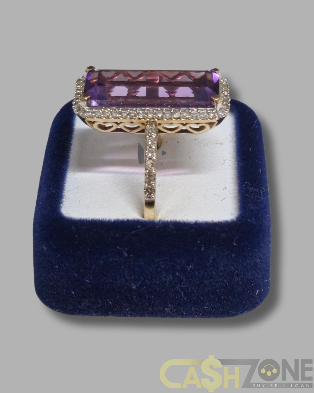 Ladies 9ct Yellow Gold Purple & Clear Stone Cocktail Ring