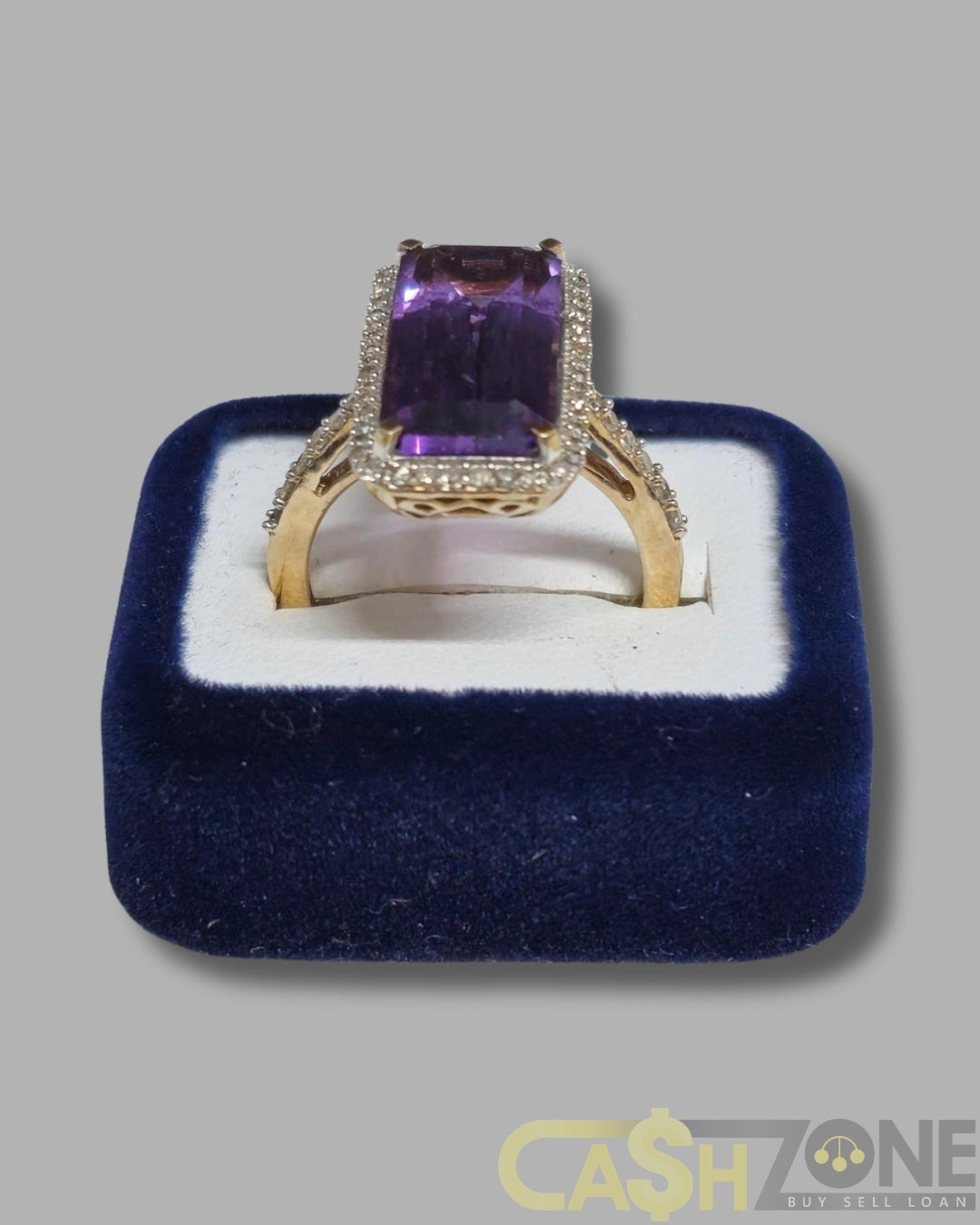 Ladies 9ct Yellow Gold Purple & Clear Stone Cocktail Ring