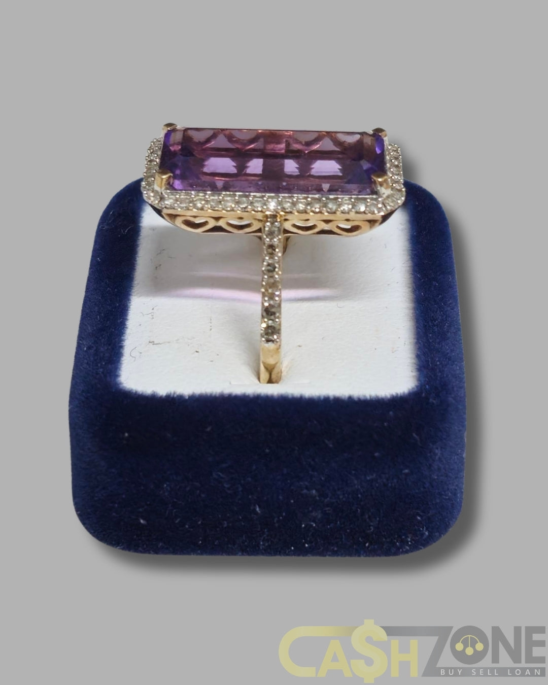 Ladies 9ct Yellow Gold Purple & Clear Stone Cocktail Ring