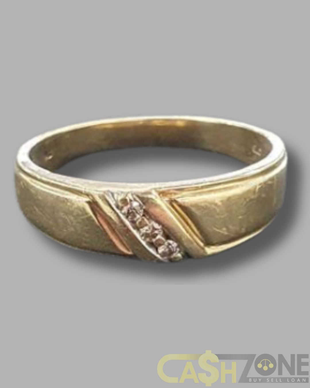 Men's 9ct Yellow Gold 3 Clear Stone Ring