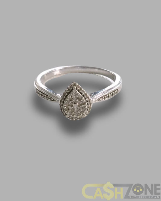 9CT White Gold Ladies Clear Stone Engagement Teardrop Ring