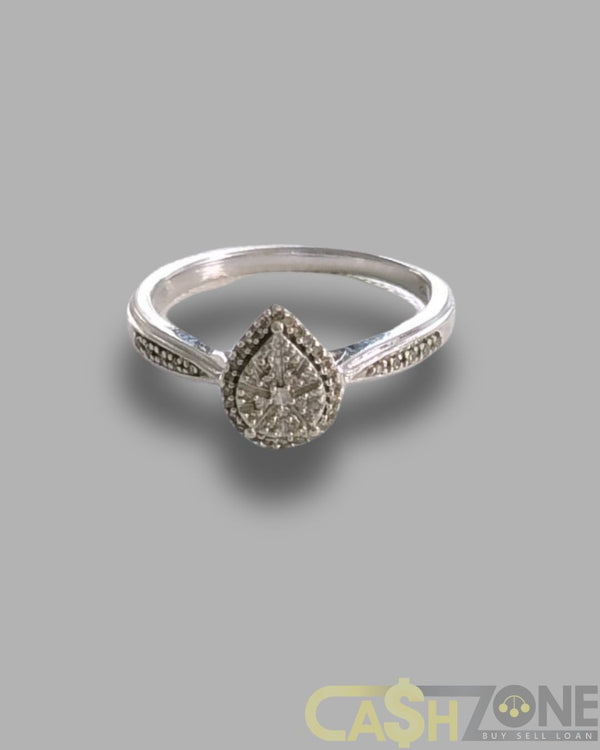 9CT White Gold Ladies Clear Stone Engagement Teardrop Ring