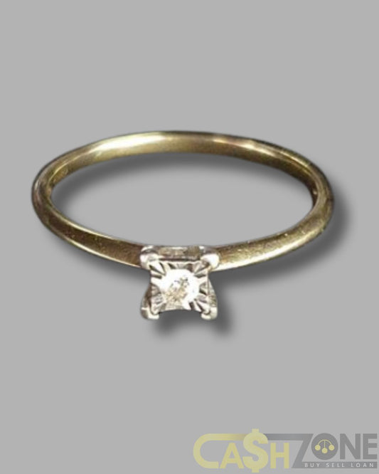 Ladies 9ct Yellow Gold Clear Stone Solitaire Ring