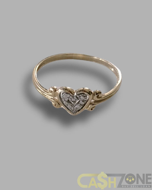 Ladies 9ct Yellow Gold Heart Ring (with white gold detail)