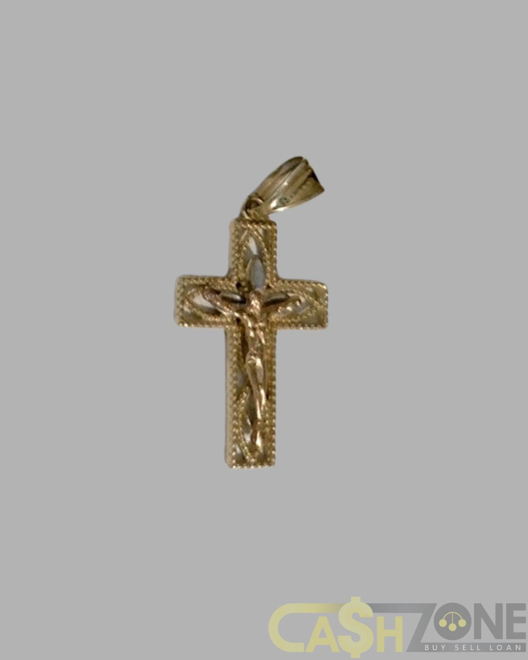 9ct Yellow Jesus on Cross Pendant with Clear Stone