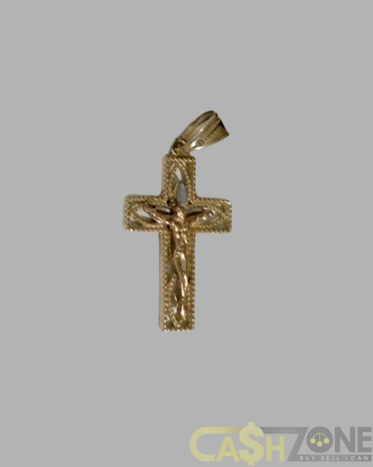 9ct Yellow Jesus on Cross Pendant with Clear Stone