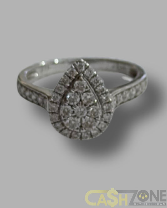 Ladies 9ct White Gold Diamond Pear Shape Ring