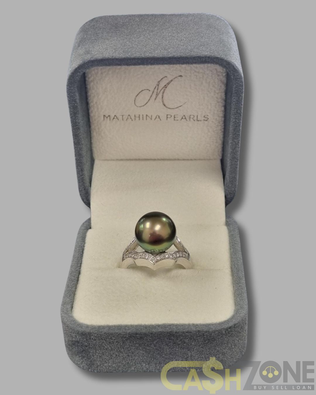 Ladies 18ct White Gold Matahina Tahitian Pearl and Diamond Ring
