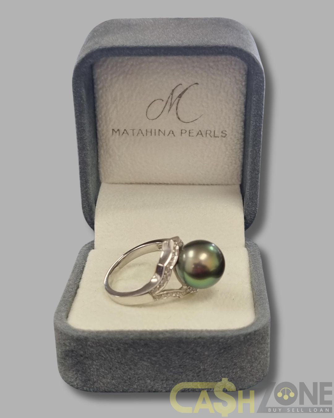 Ladies 18ct White Gold Matahina Tahitian Pearl and Diamond Ring