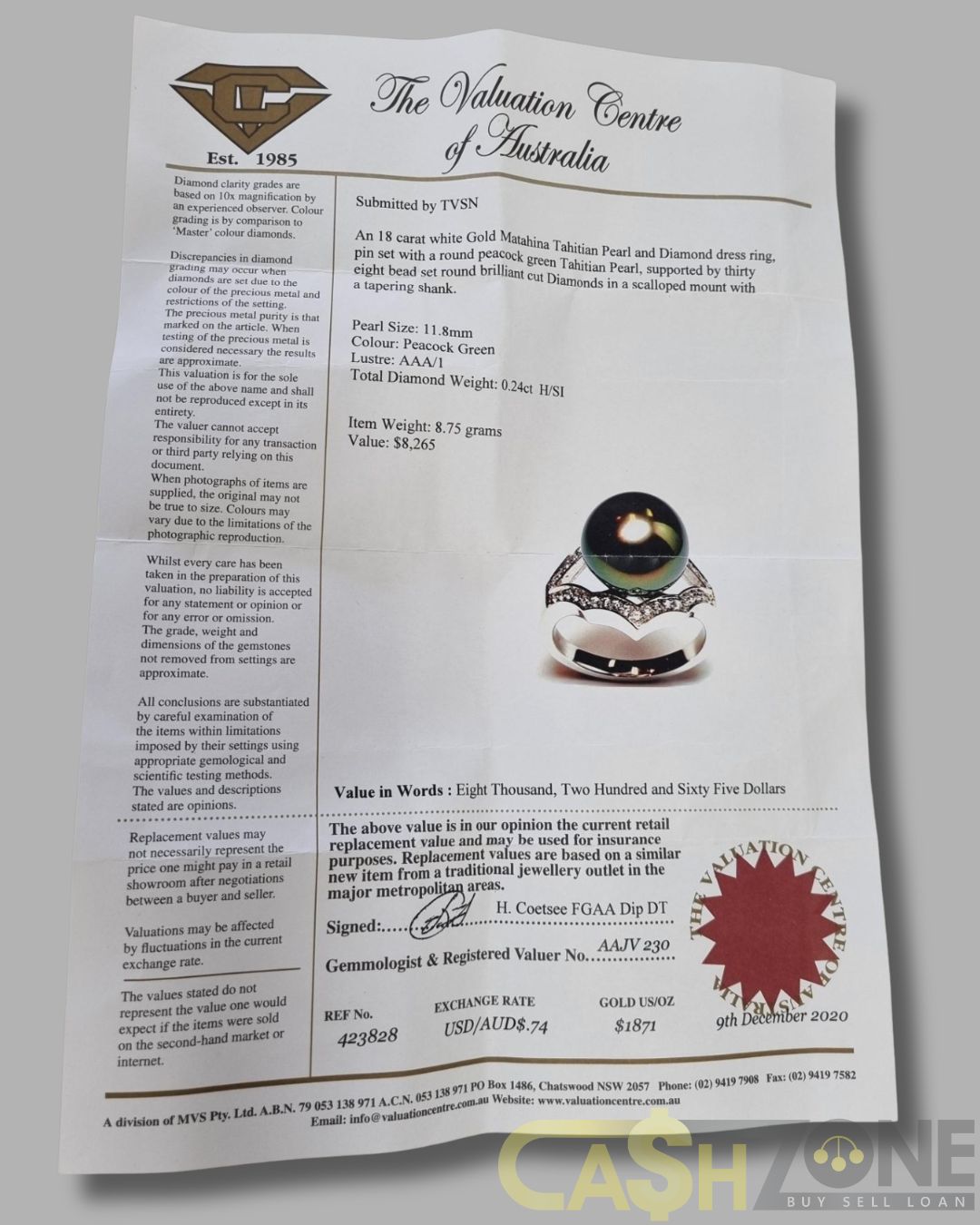 Ladies 18ct White Gold Matahina Tahitian Pearl and Diamond Ring