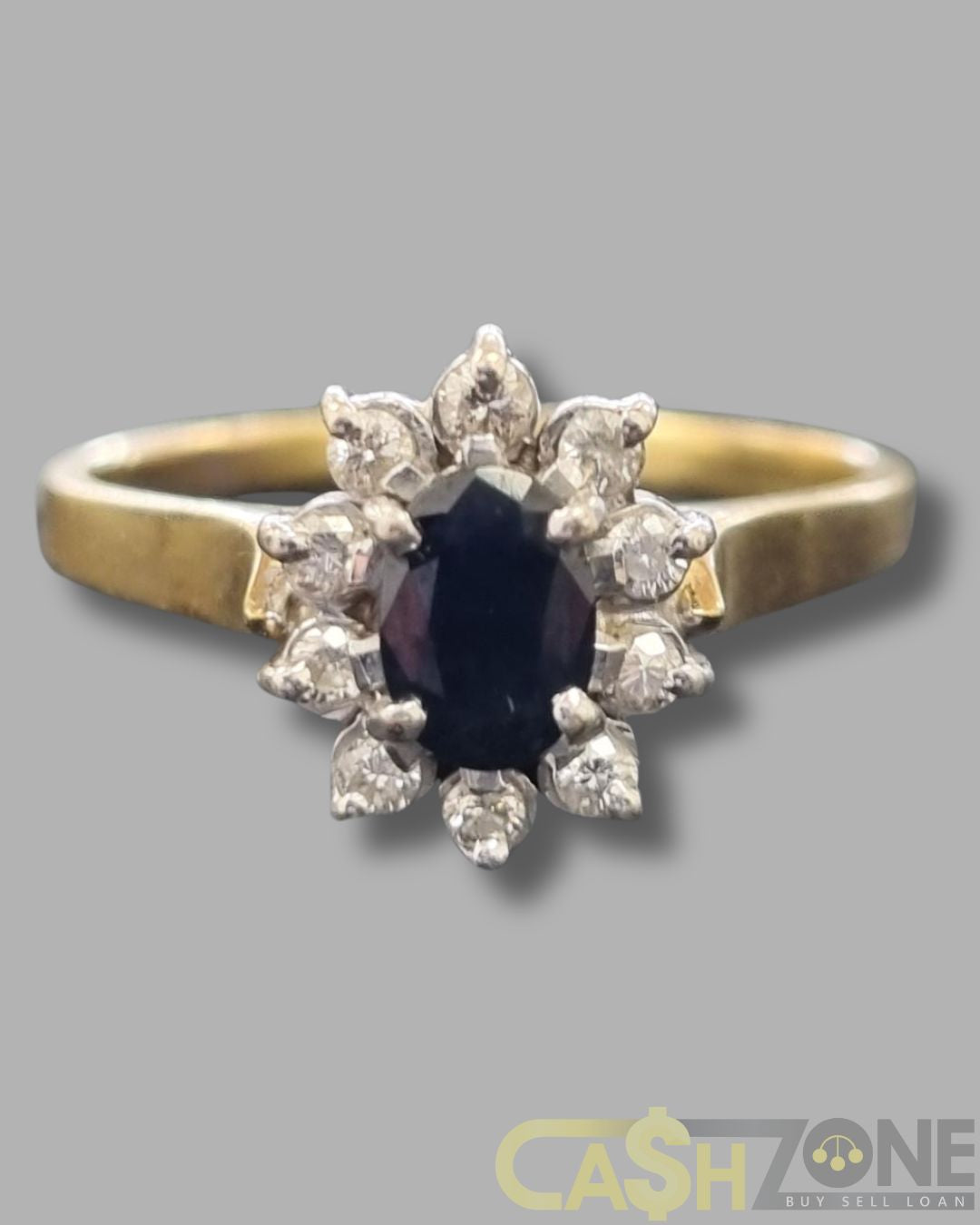 Ladies 18ct Yellow Gold Dark Blue Stone Ring