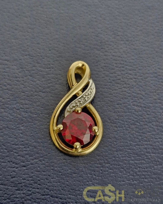 Ladies 9ct Yellow Gold Red Stone Tear Drop Pendant