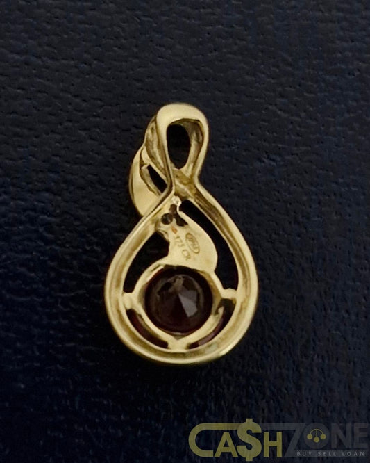 Ladies 9ct Yellow Gold Red Stone Tear Drop Pendant
