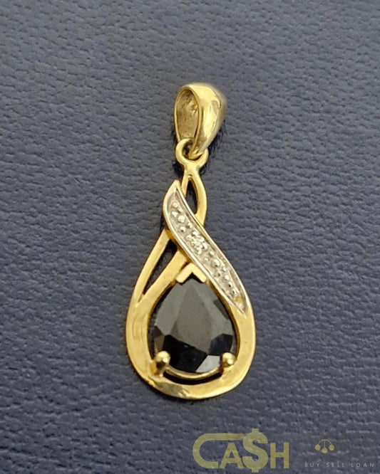 Ladies 9ct Yellow Gold Dark Blue Stone Tear Drop Pendant