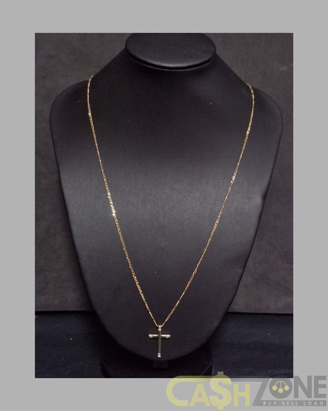 Unisex 9ct Yellow Gold Figaro Chain W/Cross 9ct Pendant