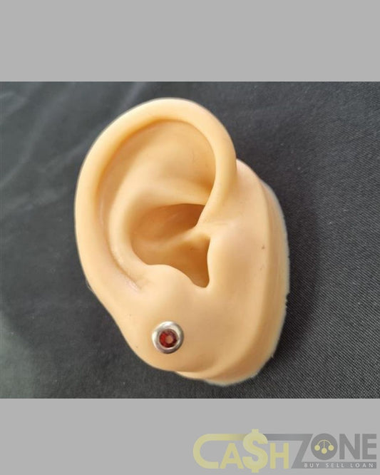 Ladies Silver And Red Stone Stud Earrings