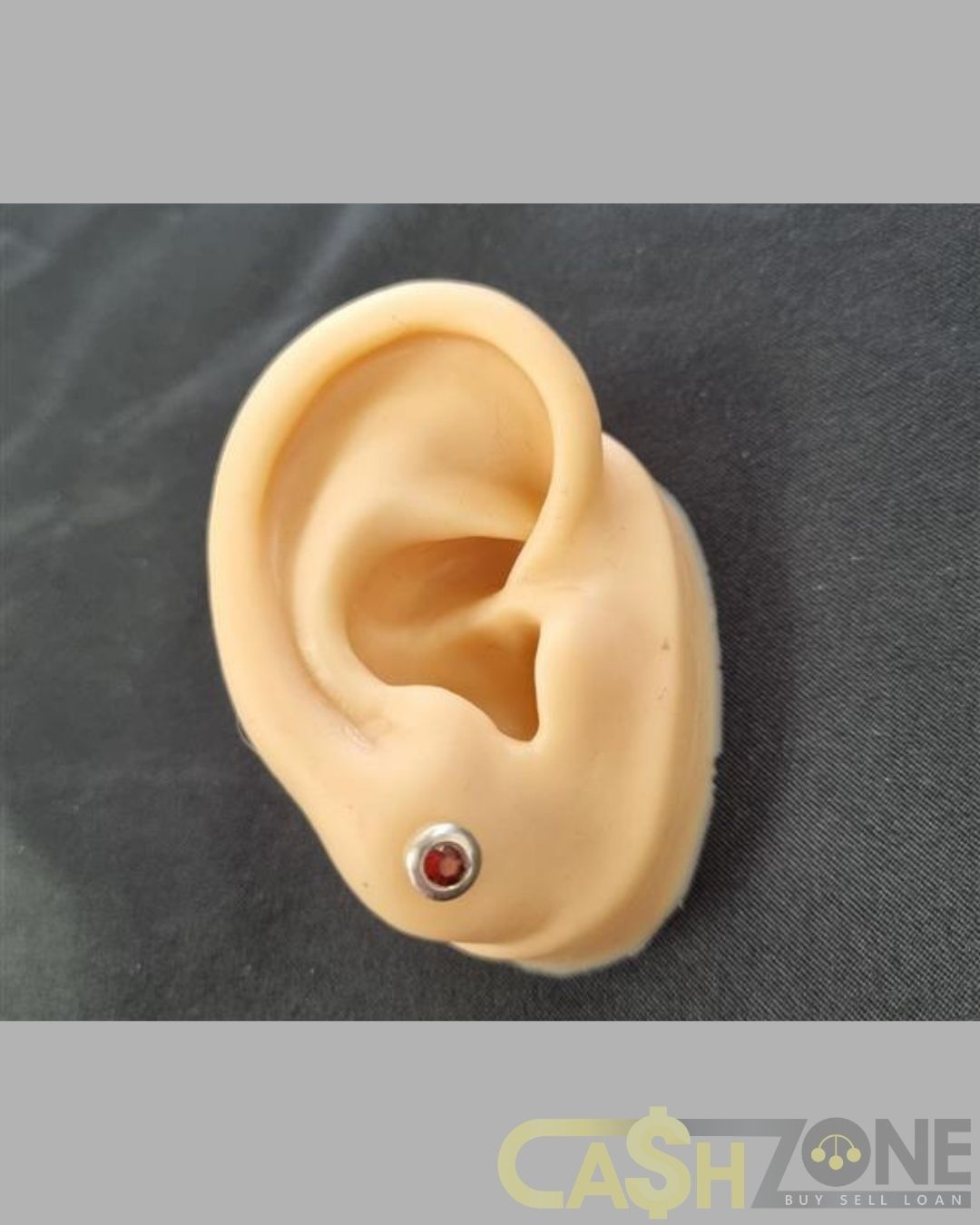 Ladies Silver And Red Stone Stud Earrings