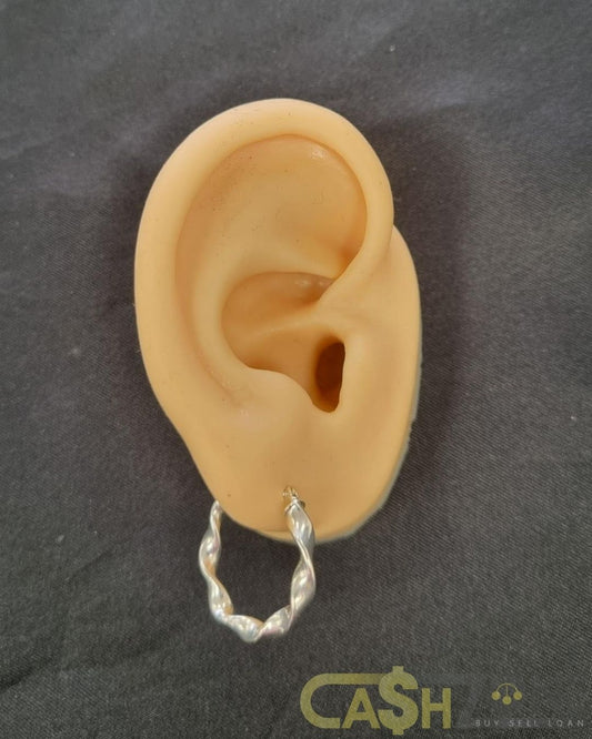 Ladies Silver Twisted Hoop Earrings