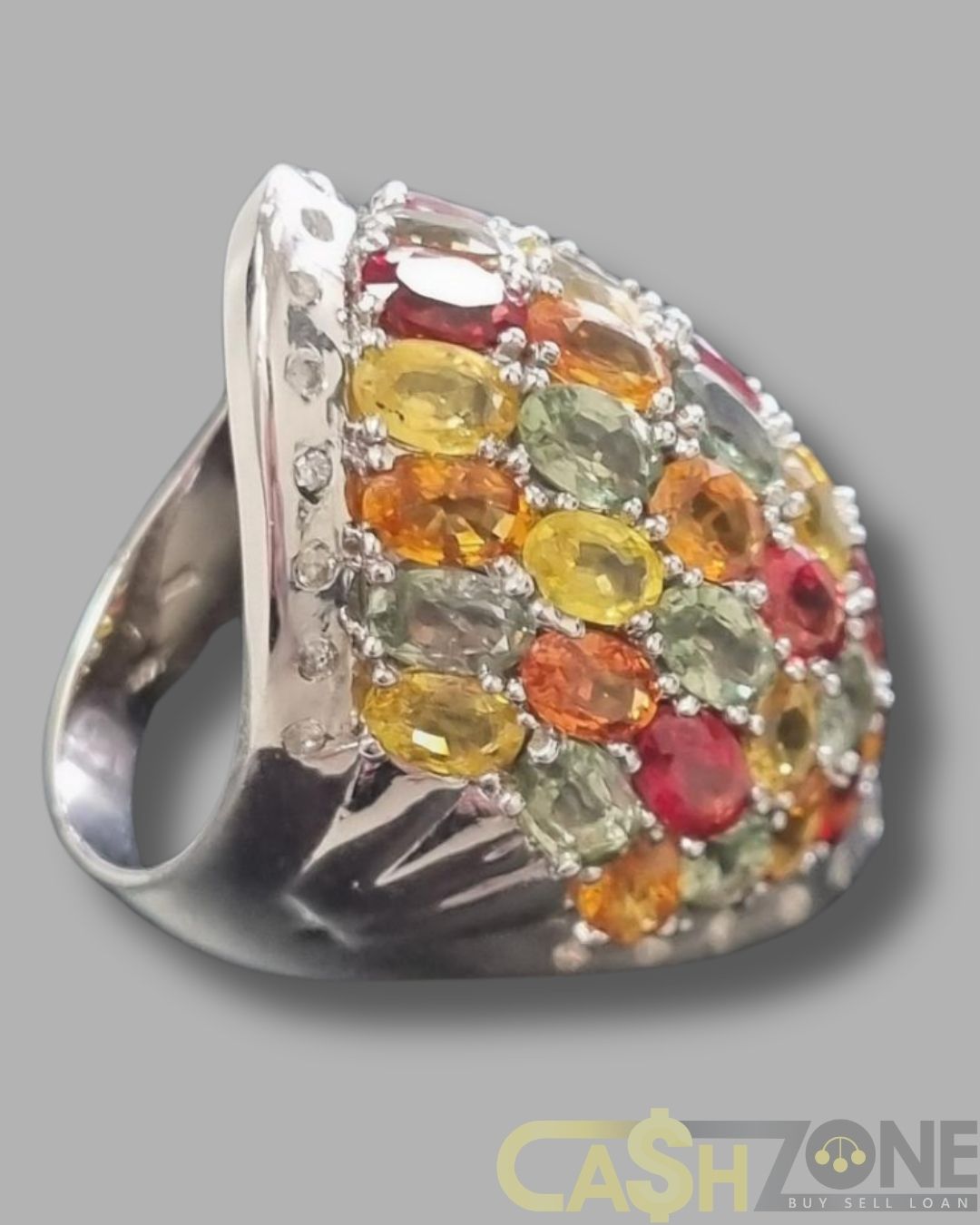 Ladies 14ct White Gold Colour Treated Sapphire Ring