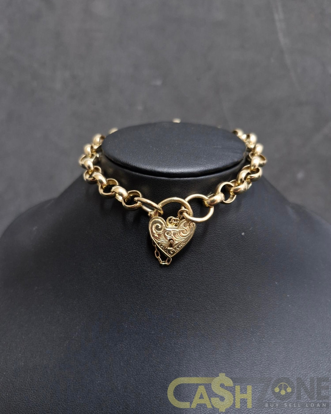 Ladies 9ct Yellow Gold Heart Padlock Belcher Bracelet