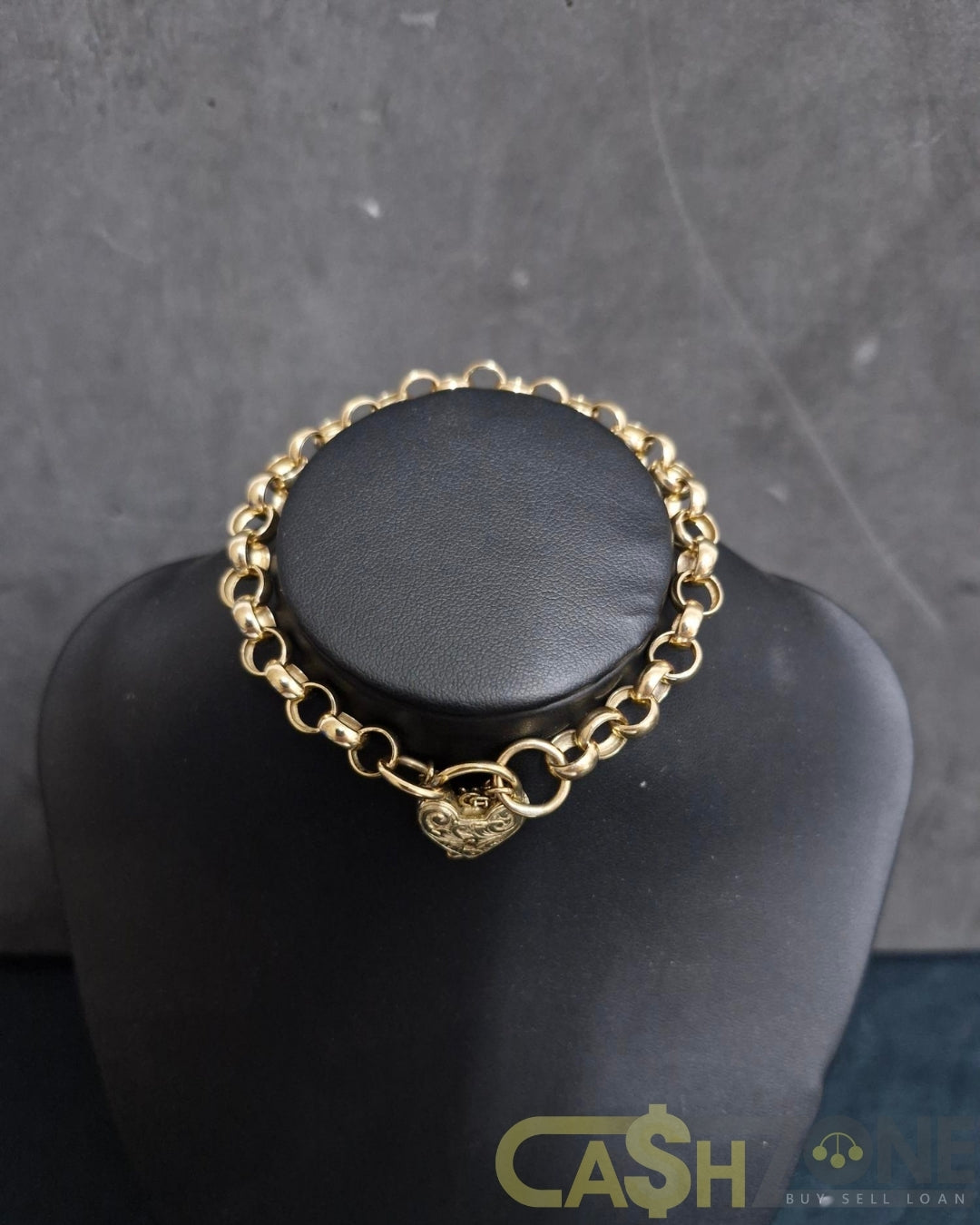 Ladies 9ct Yellow Gold Heart Padlock Belcher Bracelet