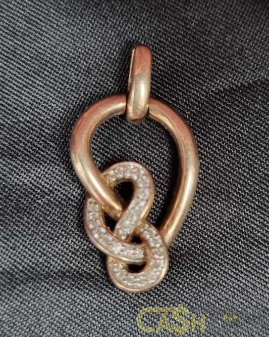 Ladies 10ct Yellow Gold Clear Stone Knot Pendant