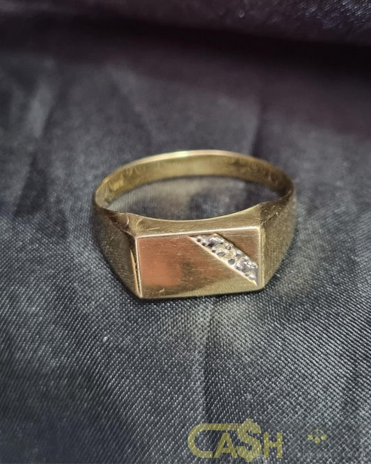 Men's 9ct Yellow Gold Clear Stone Ring