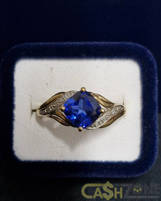 Ladies 9ct Yellow Gold Blue Stone Ring