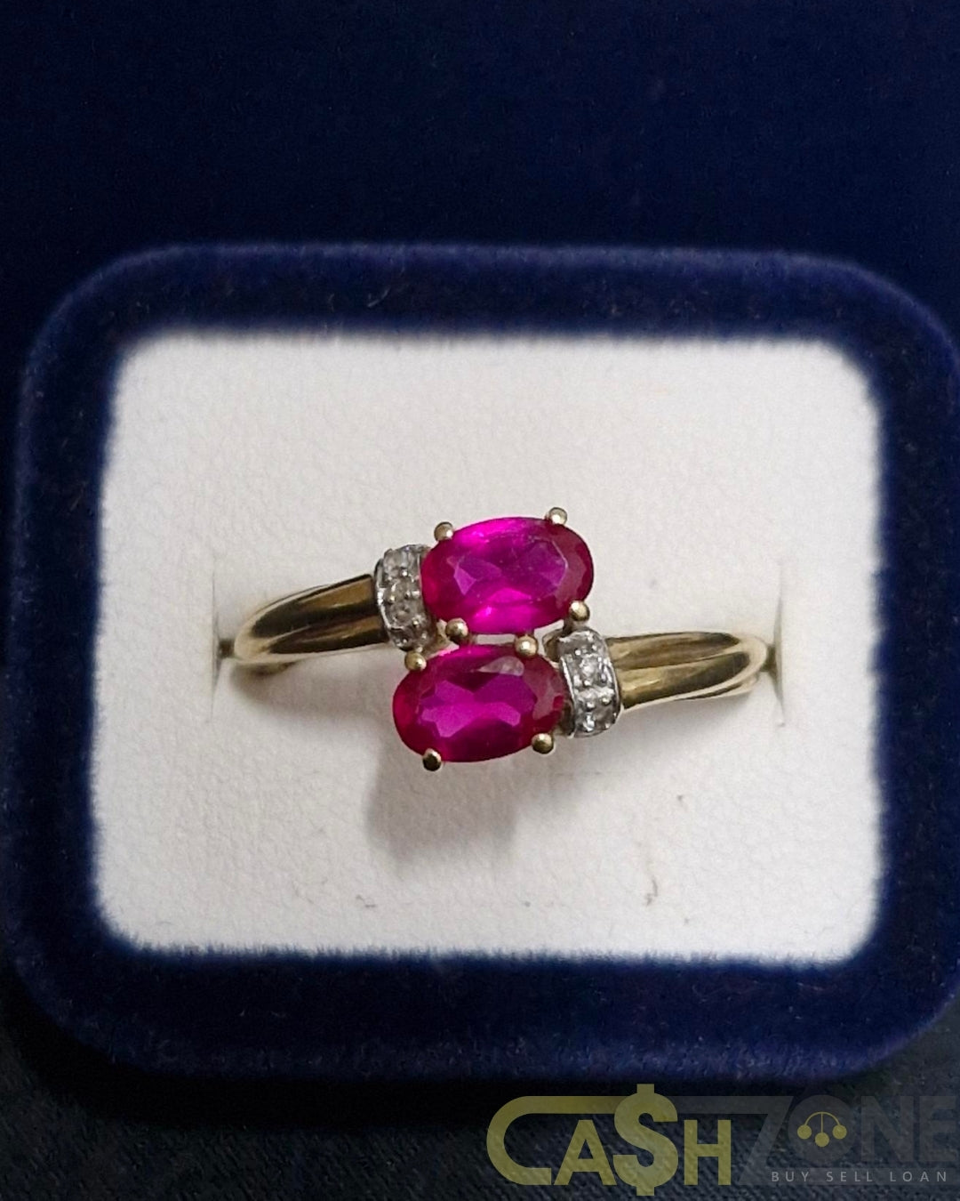 Ladies 9ct Yellow Gold Pink Stone Bypass Ring