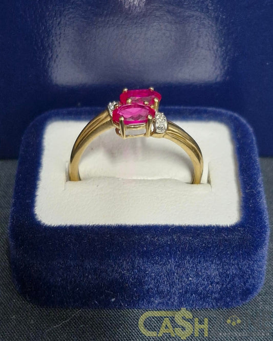 Ladies 9ct Yellow Gold Pink Stone Bypass Ring