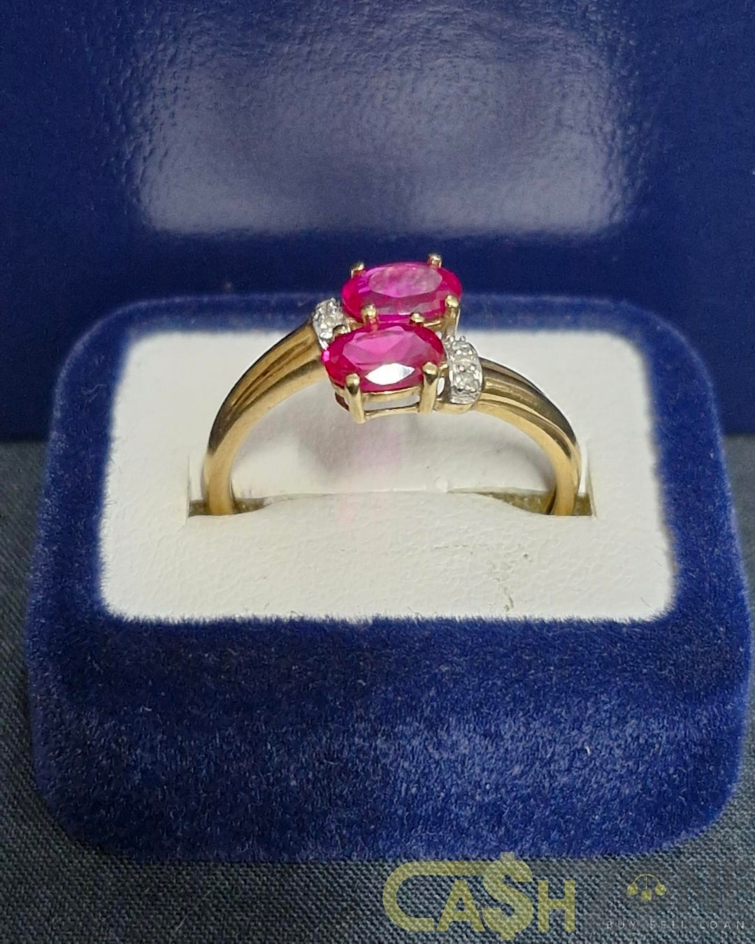 Ladies 9ct Yellow Gold Pink Stone Bypass Ring