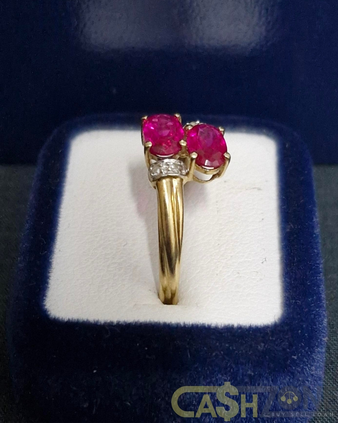 Ladies 9ct Yellow Gold Pink Stone Bypass Ring