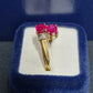 Ladies 9ct Yellow Gold Pink Stone Bypass Ring