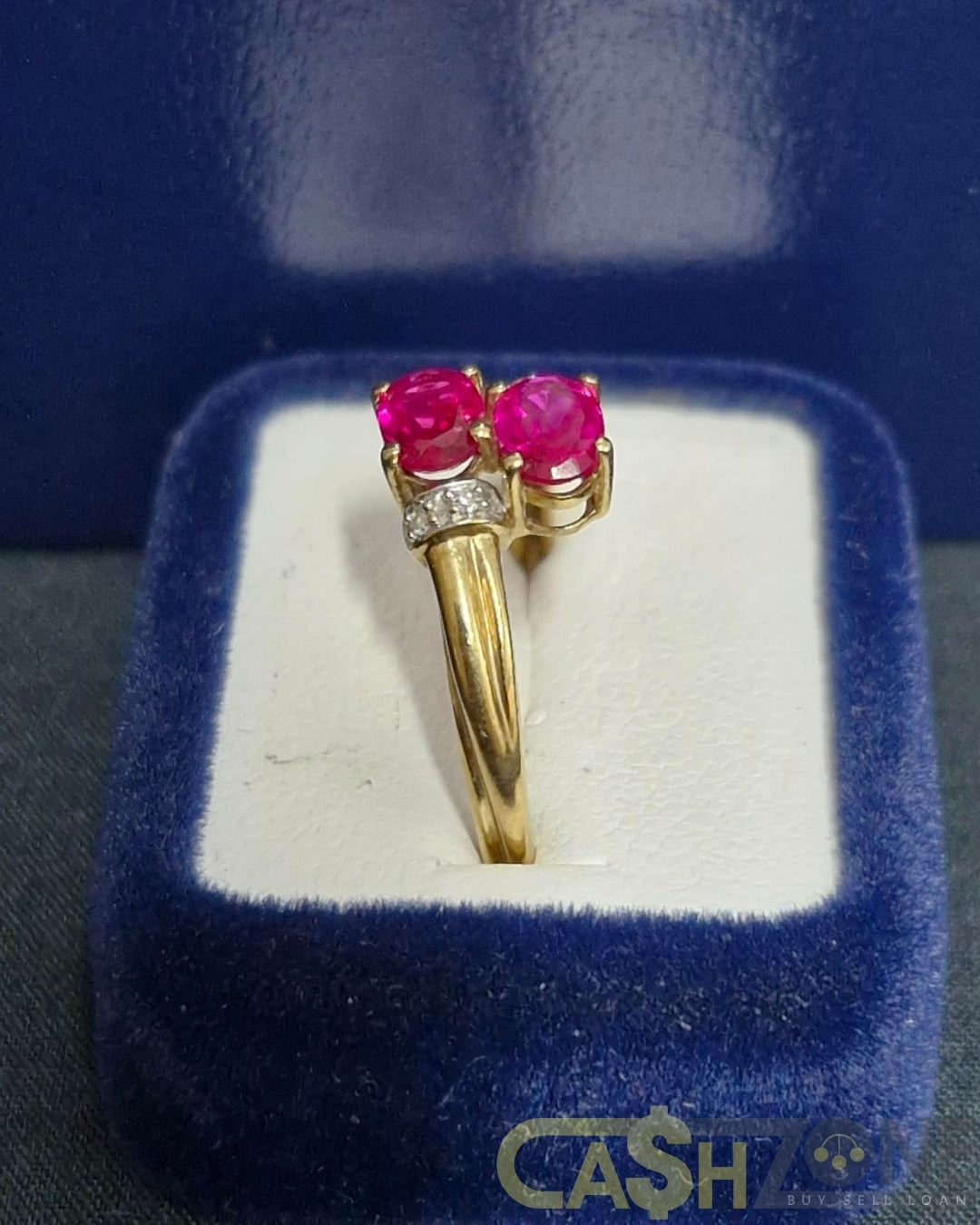 Ladies 9ct Yellow Gold Pink Stone Bypass Ring
