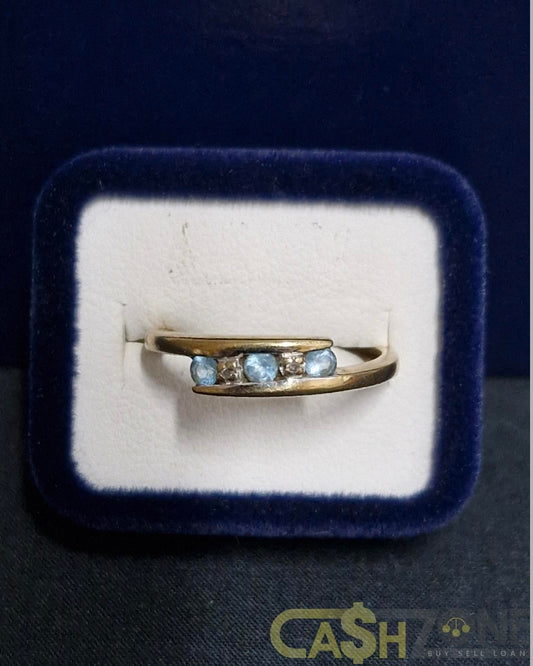 Ladies 9ct Yellow Gold Blue Stone Bypass Ring